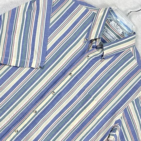 VTG 80s Huntington Camp Shirt Mens L Multicolor Striped Egyptian Cotton Preppy - Picture 1 of 7
